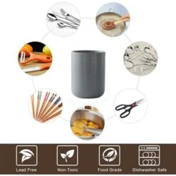 Kitchen Utensil Holder,Cooking Utensil Holder For Kitchen Counter, Cream White Ceramic Utensil Crock Grey Medium 8 Kitchen Utensil Holder,Cooking Utensil Holder For Kitchen Counter, Cream White Ceramic Utensil Crock Grey Medium -Kitchen Appliances Store 78327221 4