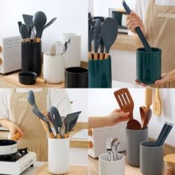 Kitchen Utensil Holder,Cooking Utensil Holder For Kitchen Counter, Cream White Ceramic Utensil Crock Grey Medium 9 Kitchen Utensil Holder,Cooking Utensil Holder For Kitchen Counter, Cream White Ceramic Utensil Crock Grey Medium -Kitchen Appliances Store 78327221 5