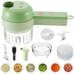 Cordless Electric Chopper, Portable Mini Garlic Chopper Vegetable Chopper With Ginger Pepper Onion Cleaning Brush (Green)