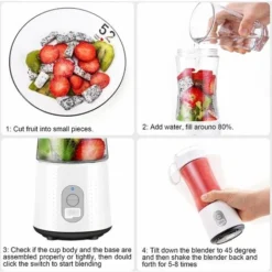Portable Mini Blender Personal Size Electric Fruit Blender USB Rechargeable Electric Fruit Blender Juicer Baby Travel 380ml 6 Blades Blender -Kitchen Appliances Store 78707066 4