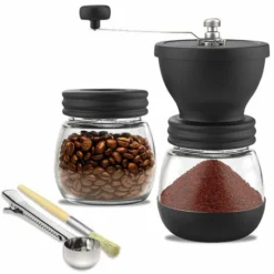 Manual Coffee Grinder Adjustable Coarse Ceramic Grinder Hand Held Coffee Grinder Compact Crank Handle For Home, Office And Travel With Brush, Spoon