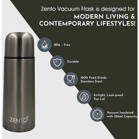 Zento Stainless Steel Bullet Vacuum Drink Flask 350ml Thermo-Shield Technology 5 Zento Stainless Steel Bullet Vacuum Drink Flask 350ml Thermo-Shield Technology - Image 5