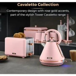 Tower Cavaletto Pyramid Kettle And 2 Slice Toaster Set Pink -Kitchen Appliances Store 83668521 4