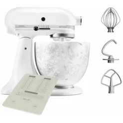 KitchenAid Artisan Mixer 156 White & Whisper Floral Ceramic Bowl With Free Gift