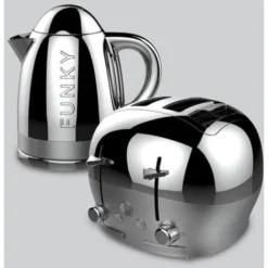 The Funky Appliance Company 1.7 Litre Kettle And 4 Slice Toaster Set Chrome