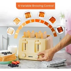 Beige 4 Slice Toaster Family Size 1400W With Variable Browning Control -Kitchen Appliances Store 83743689 3