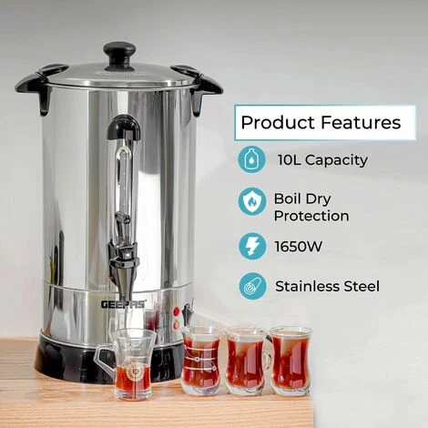 10 L Commercial Catering Kitchen Hot Water Boiler Tea Urn 1650W Boiler Geepas 2 10 L Commercial Catering Kitchen Hot Water Boiler Tea Urn 1650W Boiler Geepas - Image 2