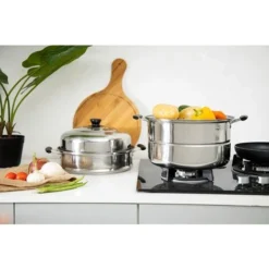 Steamer Pot With Lid 3-Tier Induction-Safe Stainless Steel 7.3L Multi Food Cook -Kitchen Appliances Store 83743708 3