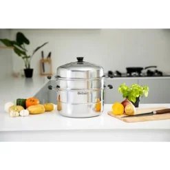 Steamer Pot With Lid 3-Tier Induction-Safe Stainless Steel 7.3L Multi Food Cook -Kitchen Appliances Store 83743708 4