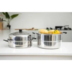 Steamer Pot With Lid 3-Tier Induction-Safe Stainless Steel 7.3L Multi Food Cook -Kitchen Appliances Store 83743708 5