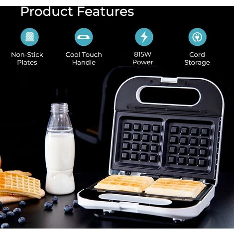 Electric Waffle Iron Maker Belgian Non-Stick 2 Slice Deep Plates 700W Geepas 2 Electric Waffle Iron Maker Belgian Non-Stick 2 Slice Deep Plates 700W Geepas - Image 2