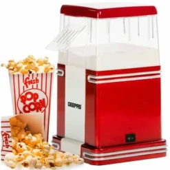 Popcorn Maker Machine Retro Hot Air Fat-Free Popcorn Popper 1200W Red Geepas