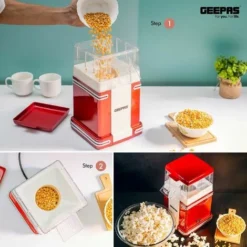 Popcorn Maker Machine Retro Hot Air Fat-Free Popcorn Popper 1200W Red Geepas -Kitchen Appliances Store 83743762 3