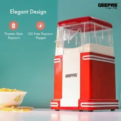 Popcorn Maker Machine Retro Hot Air Fat-Free Popcorn Popper 1200W Red Geepas -Kitchen Appliances Store 83743762 5