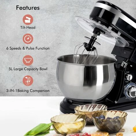 Stand Mixer 5L Mixing Bowl Beater Dough Hook 6Speed 1000W Stainless Steel Geepas 3 Stand Mixer 5L Mixing Bowl Beater Dough Hook 6Speed 1000W Stainless Steel Geepas - Image 3