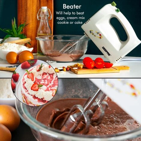 Hand Food Mixer 5 Speeds Electric 160W With Egg Beaters & Dough Hooks Geepas 3 Hand Food Mixer 5 Speeds Electric 160W With Egg Beaters & Dough Hooks Geepas - Image 3