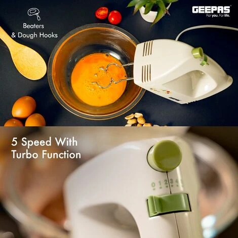 Hand Food Mixer 5 Speeds Electric 160W With Egg Beaters & Dough Hooks Geepas 5 Hand Food Mixer 5 Speeds Electric 160W With Egg Beaters & Dough Hooks Geepas - Image 5
