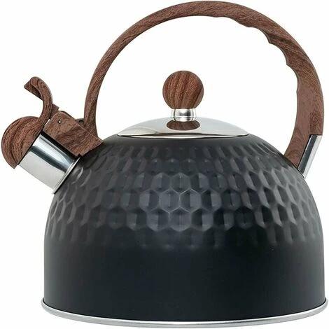 Induction Whistling Kettle 2.5L Black Kettle With Heat Resistant Wooden Handle Vintage Stainless Steel For Induction Cookers Gas Stoves Wood Stoves 1 Induction Whistling Kettle 2.5L Black Kettle With Heat Resistant Wooden Handle Vintage Stainless Steel For Induction Cookers Gas Stoves Wood Stoves