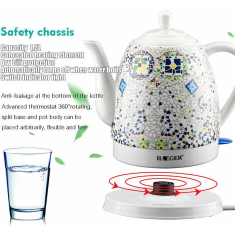 GTA Ceramic Electric Kettle, Boil Water Quickly And Easily, Removable Swivel Base And Boil Dry Protection, Hassle-Free Auto Shutoff, 1.5L, Pattern 2 GTA Ceramic Electric Kettle, Boil Water Quickly And Easily, Removable Swivel Base And Boil Dry Protection, Hassle-Free Auto Shutoff, 1.5L, Pattern - Image 2