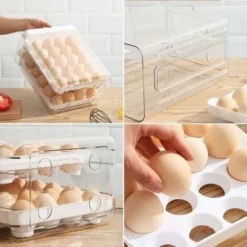 Fridge Egg Rack, 32 Grids/2 Layers Fridge Egg Rack, Fridge Egg Drawer, Fridge Fresh Egg Storage Box(1pc) -Kitchen Appliances Store 86606479 4