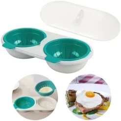 Microwave Egg Boiler 2-Layer Egg Boiler With Drain Basket (Blue)
