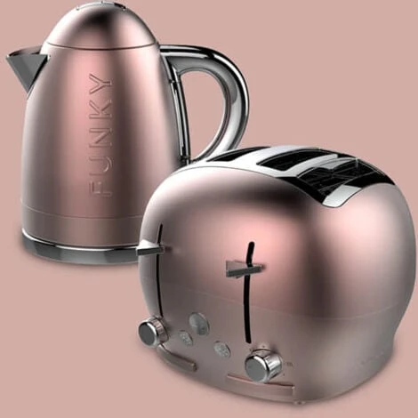 The Funky Appliance Company 1.7 Litre Kettle And 4 Slice Toaster Set Rose Gold Pink 1 The Funky Appliance Company 1.7 Litre Kettle And 4 Slice Toaster Set Rose Gold Pink
