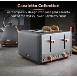 Tower Cavaletto Pyramid Kettle And 4 Slice Toaster Set Grey -Kitchen Appliances Store 87568590 4