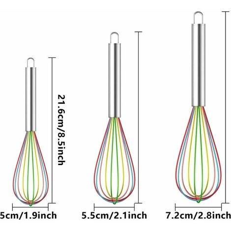 Set Of 3 Silicone Whisk,Kitchen Whisk,Pastry Whisk,Egg Mixer,Whisk And Mixer,Milk Beater,Manual Silicone Egg Beater (A) 2 Set Of 3 Silicone Whisk,Kitchen Whisk,Pastry Whisk,Egg Mixer,Whisk And Mixer,Milk Beater,Manual Silicone Egg Beater (A) - Image 2