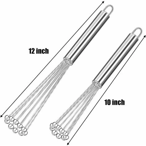 Pieces Mini Whisk, Stainless Steel Whisk, Metal Egg Whisk Kitchen Whisk Kit For Cooking, Mixing, Whisking, Beating, Stirring (25.4cm, 30.4cm) 2 Pieces Mini Whisk, Stainless Steel Whisk, Metal Egg Whisk Kitchen Whisk Kit For Cooking, Mixing, Whisking, Beating, Stirring (25.4cm, 30.4cm) - Image 2