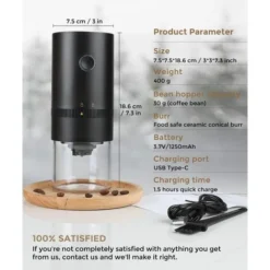 Portable Electric Coffee Grinder, Rechargeable Compact Grinder, Adjustable Ceramic Conical Burr, Fine Grind, Perfect For On The Go 9 Portable Electric Coffee Grinder, Rechargeable Compact Grinder, Adjustable Ceramic Conical Burr, Fine Grind, Perfect For On The Go -Kitchen Appliances Store 88298616 5