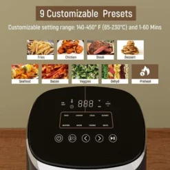 Fabuletta Air Fryers 4 L,1680W Compact Air Fryers With 9 Presets, Max 230℃ Setting Digital Air Fryer Oven With Rapid Air Circulation, Digital Display,Shake Reminder,Nonstick & Dishwasher, Black -Kitchen Appliances Store 88690068 5