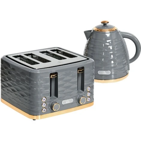 HOMCOM Kettle And Toaster Sets 1.7L Kettle & 4 Slice Toaster W/ Browning Control Grey 1 HOMCOM Kettle And Toaster Sets 1.7L Kettle & 4 Slice Toaster W/ Browning Control Grey