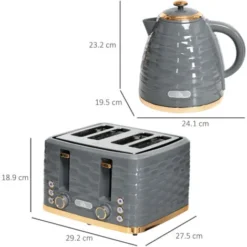 HOMCOM Kettle And Toaster Sets 1.7L Kettle & 4 Slice Toaster W/ Browning Control Grey 9 HOMCOM Kettle And Toaster Sets 1.7L Kettle & 4 Slice Toaster W/ Browning Control Grey -Kitchen Appliances Store 89624221 5