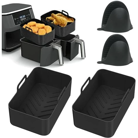 Silicone Pot For Ninja Double Air Fryer, 2PCS Reusable Air Fryer Liners, Silicone Air Fryer Basket, Accessory For Air Fryer, Oven, Microwave, Cake Mold, Black 1 Silicone Pot For Ninja Double Air Fryer, 2PCS Reusable Air Fryer Liners, Silicone Air Fryer Basket, Accessory For Air Fryer, Oven, Microwave, Cake Mold, Black
