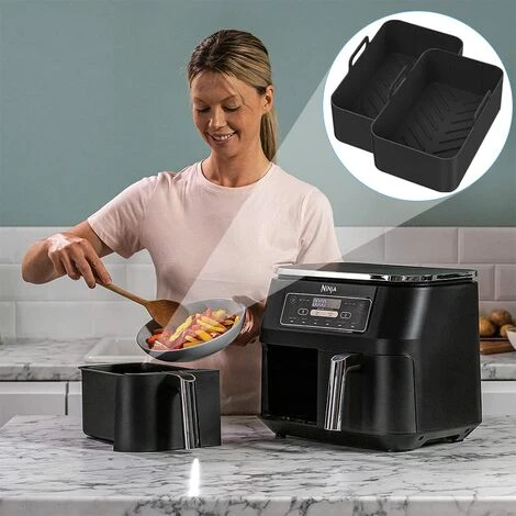 Silicone Pot For Ninja Double Air Fryer, 2PCS Reusable Air Fryer Liners, Silicone Air Fryer Basket, Accessory For Air Fryer, Oven, Microwave, Cake Mold, Black 2 Silicone Pot For Ninja Double Air Fryer, 2PCS Reusable Air Fryer Liners, Silicone Air Fryer Basket, Accessory For Air Fryer, Oven, Microwave, Cake Mold, Black - Image 2