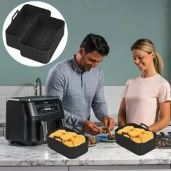 Silicone Pot For Ninja Double Air Fryer, 2PCS Reusable Air Fryer Liners, Silicone Air Fryer Basket, Accessory For Air Fryer, Oven, Microwave, Cake Mold, Black 7 Silicone Pot For Ninja Double Air Fryer, 2PCS Reusable Air Fryer Liners, Silicone Air Fryer Basket, Accessory For Air Fryer, Oven, Microwave, Cake Mold, Black -Kitchen Appliances Store 89794463 3