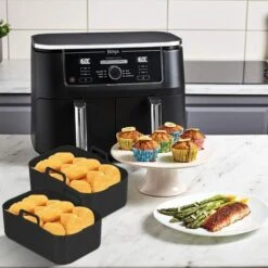 Silicone Pot For Ninja Double Air Fryer, 2PCS Reusable Air Fryer Liners, Silicone Air Fryer Basket, Accessory For Air Fryer, Oven, Microwave, Cake Mold, Black 9 Silicone Pot For Ninja Double Air Fryer, 2PCS Reusable Air Fryer Liners, Silicone Air Fryer Basket, Accessory For Air Fryer, Oven, Microwave, Cake Mold, Black -Kitchen Appliances Store 89794463 5