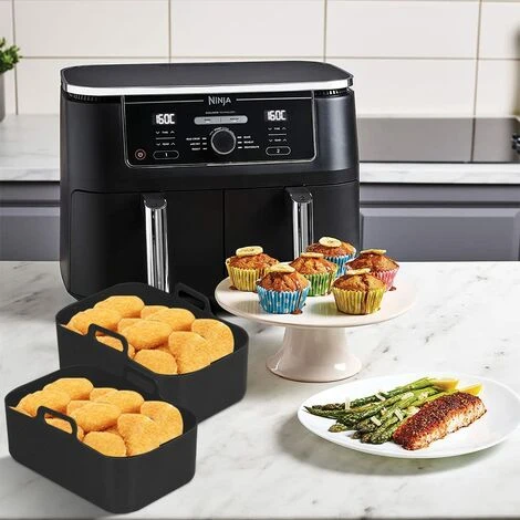 Silicone Pot For Ninja Double Air Fryer, 2PCS Reusable Air Fryer Liners, Silicone Air Fryer Basket, Accessory For Air Fryer, Oven, Microwave, Cake Mold, Black 5 Silicone Pot For Ninja Double Air Fryer, 2PCS Reusable Air Fryer Liners, Silicone Air Fryer Basket, Accessory For Air Fryer, Oven, Microwave, Cake Mold, Black - Image 5