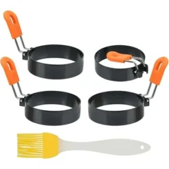 Large 3" Non-Stick Egg Rings Set Of 4 Stainless Steel Egg Rings With Oil Brush