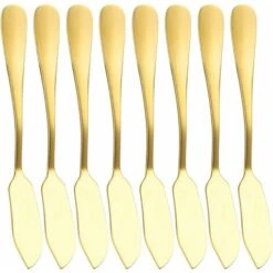 Kitchen Appliances Store 10 8 Pieces Butter Knife Jam Knife, Stainless Steel Butter Knives, For Butter, Cream, Cheese, Chocolate, Ketchup, Mirror Polished, Dishwasher Safe, Gold - MODOU