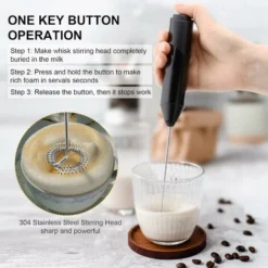 Electric Milk Frother Handheld With Stainless Steel Stand Battery Powered Foam Maker -Kitchen Appliances Store 90643877 3