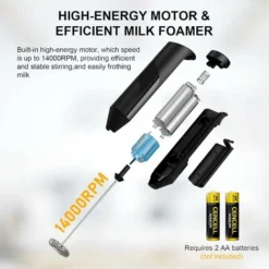 Electric Milk Frother Handheld With Stainless Steel Stand Battery Powered Foam Maker -Kitchen Appliances Store 90643877 5