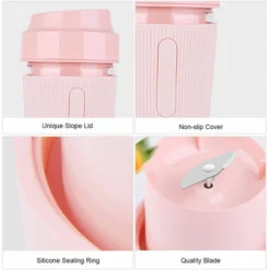 Portable Blender Juicer Cup Mini Smoothies Maker Rechargeable Blender Personal Size Blender Travel Cup With Safety Guard (Pink) 7 Portable Blender Juicer Cup Mini Smoothies Maker Rechargeable Blender Personal Size Blender Travel Cup With Safety Guard (Pink) -Kitchen Appliances Store 90818143 3