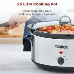 Tower 3.5 Litre Stainless Steel Slow Cooker -Kitchen Appliances Store 91972081 3