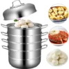 VEVOR Food Steamers Stainless Steel 5 Titer Stainless Steel Steamers For Cooking 28cm/11inch Food Steamer Pot Set Suitable For Gas Electric Grill Stove Top Ceramic Halogen Induction