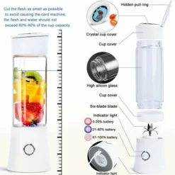 Portable Juice Blender, Milkshake, Fruit And Vegetable Juicer, Mixer, 480ml, BPA Free, Mini USB Smoothie Blender, 100W, Christmas Gift For Family（White） -Kitchen Appliances Store 92585734 4