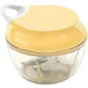 Mini Chopper Hand Chopper Manual String For Cutting Vegetables Onions Garlic Meat Stainless Steel Blades Non-Slip Base 485ml Yellow