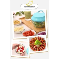 Mini Chopper Hand Chopper Manual String For Cutting Vegetables Onions Garlic Meat Stainless Steel Blades Non-Slip Base 485ml Yellow -Kitchen Appliances Store 92867376 4