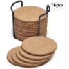 16 Piece Round Natural Cork Coasters Absorbent Eco-Friendly Heat Resistant Reusable