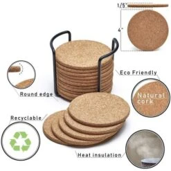 16 Piece Round Natural Cork Coasters Absorbent Eco-Friendly Heat Resistant Reusable 9 16 Piece Round Natural Cork Coasters Absorbent Eco-Friendly Heat Resistant Reusable -Kitchen Appliances Store 92867766 5